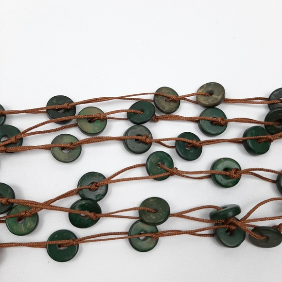 Cord and Stone Statement Necklace Brown and Green - Picture 6 of 9